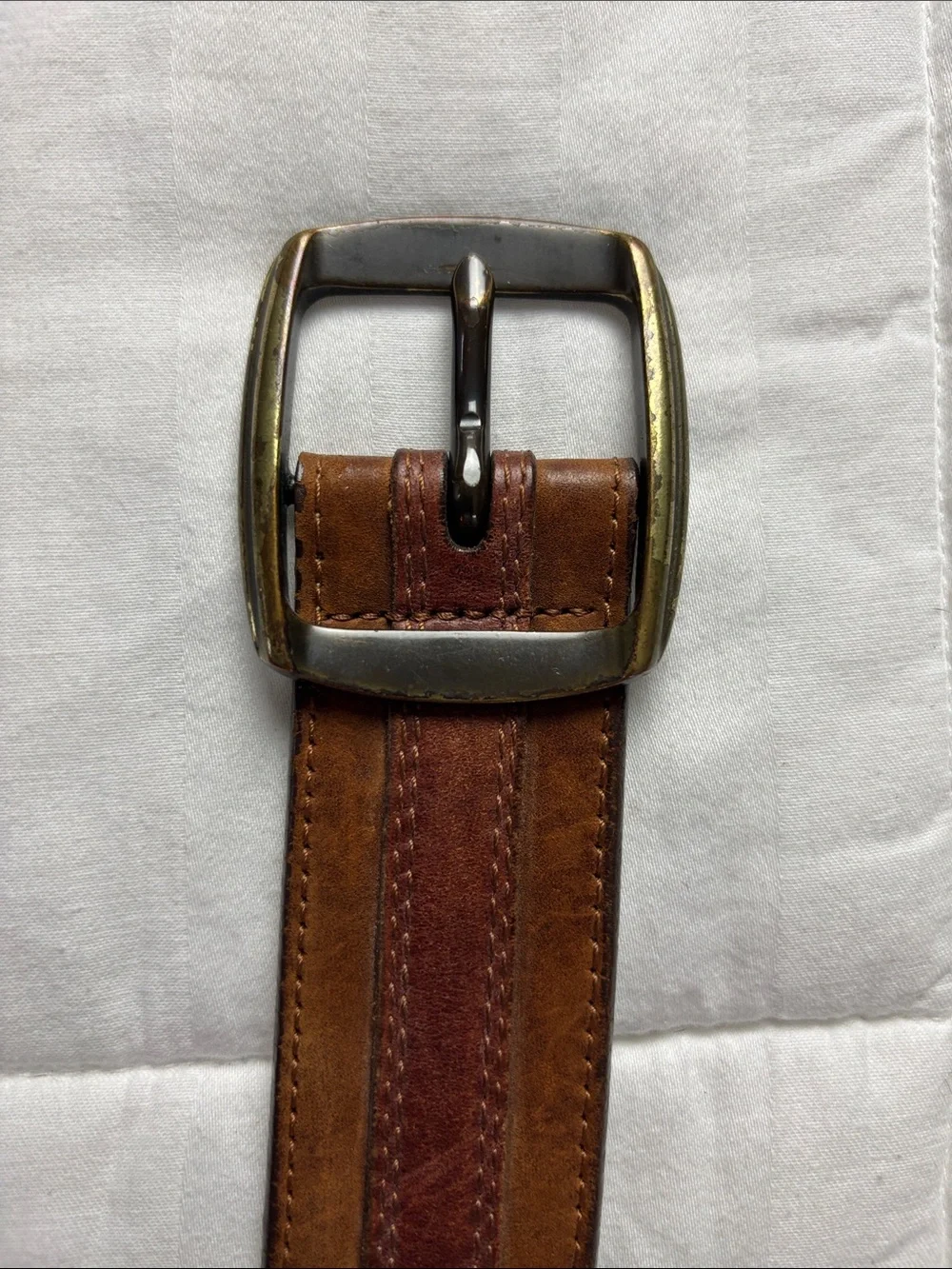 Orvis Two-Tone Brown Leather Belt with Brushed Metal Buckle